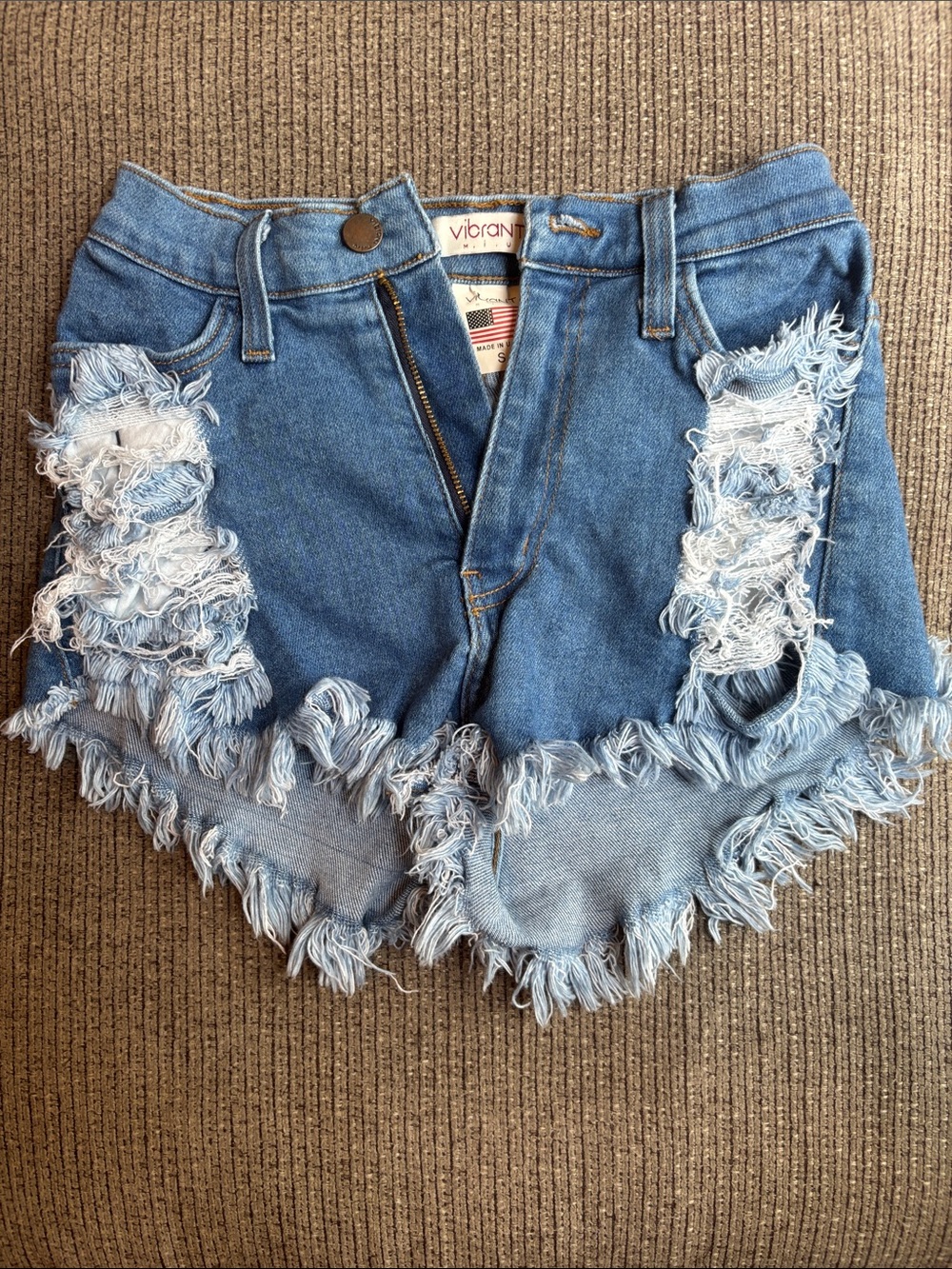 Vibrant Distressed High-Waist Jean Shorts - Blue